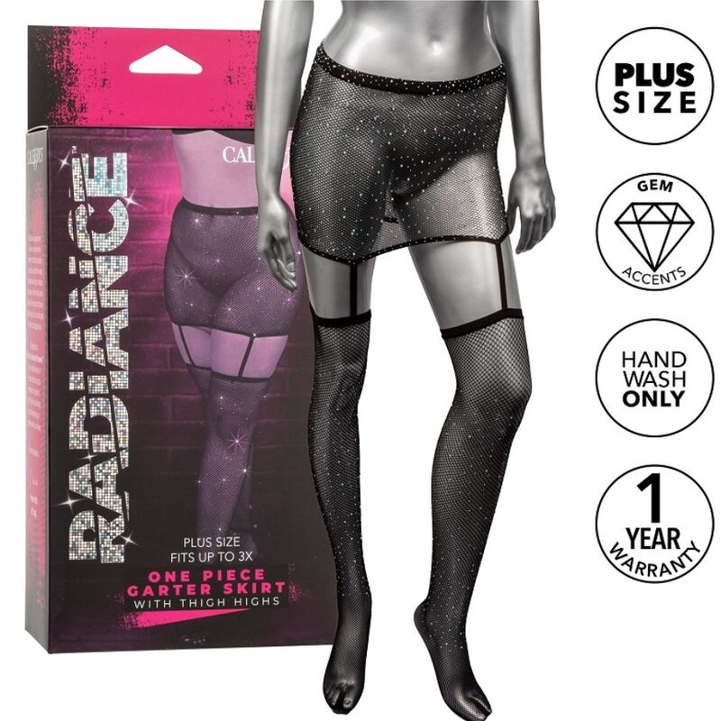 CalExotics Radiance — Falda con ligas y medias de malla, talla grande
