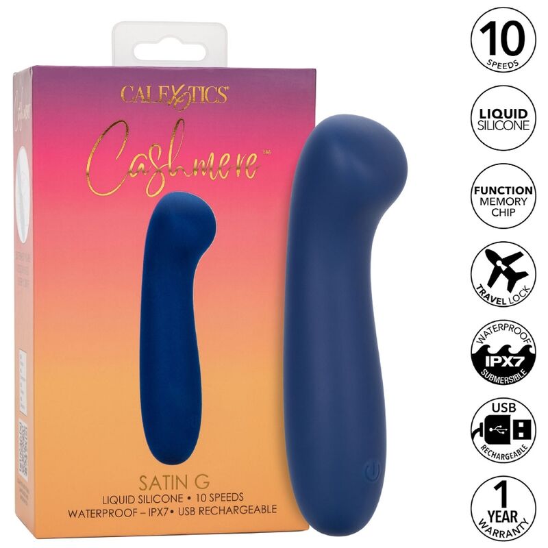CalExotics Cashmere Satin G — Vibrador de cabezal plano y varilla flexible (Azul)