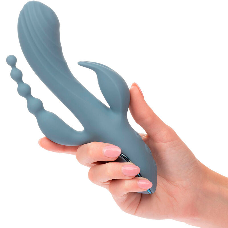 CalExotics Triple Éxtasis — Vibrador triple con conejo para el clítoris (Gris)
