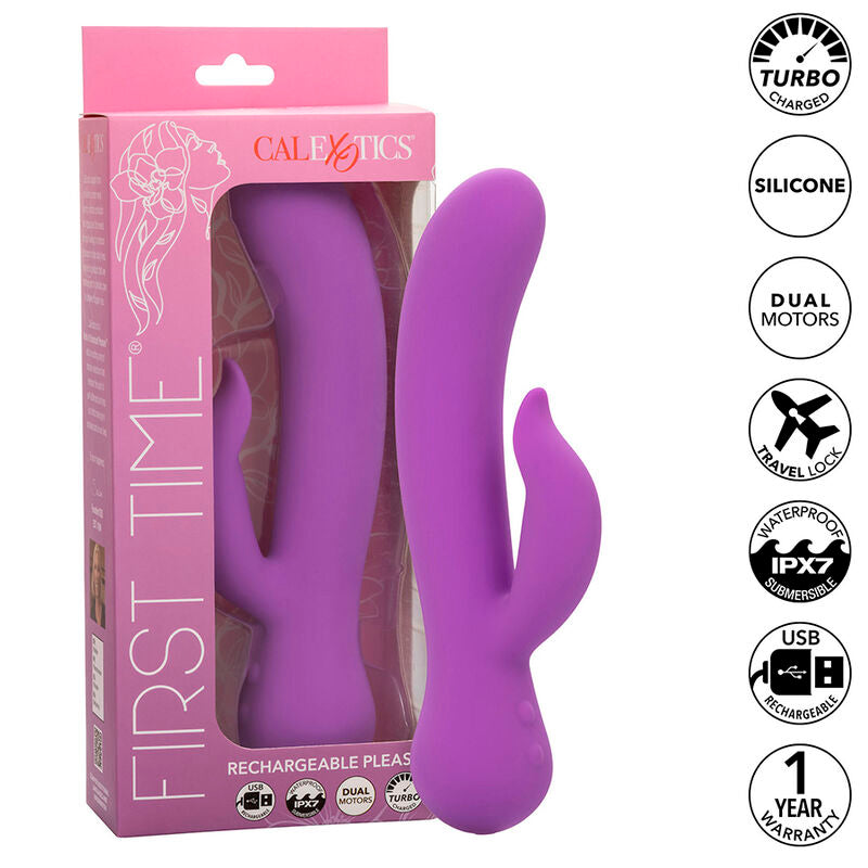 CalExotics First Time — Vibrador rabbit recargable de doble estimulación (Morado)