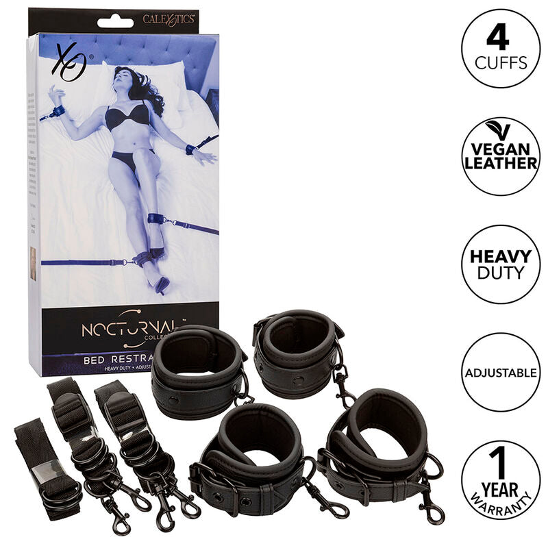 CalExotics Nocturnal — Set de 4 esposas para cama ajustables (Negro)