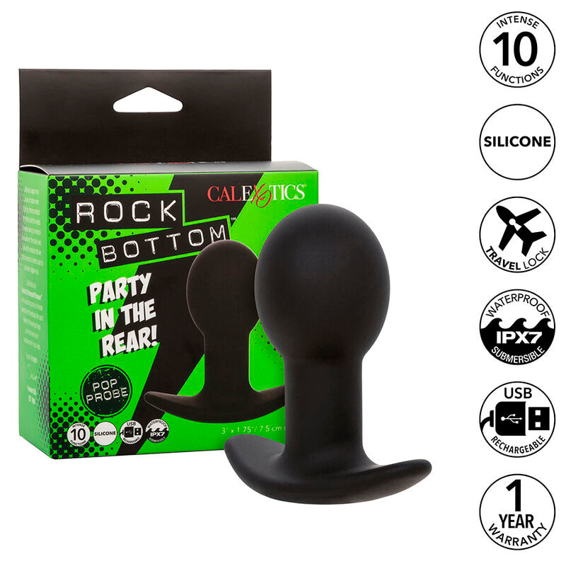 CalExotics Rock Bottom Pop Probe — Plug anal vibrador abombado (Negro)