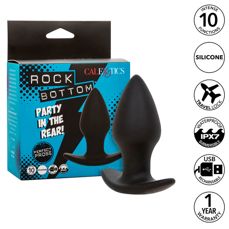 CalExotics Rock Bottom Perfect Probe — Plug anal vibrador de silicona (Negro)