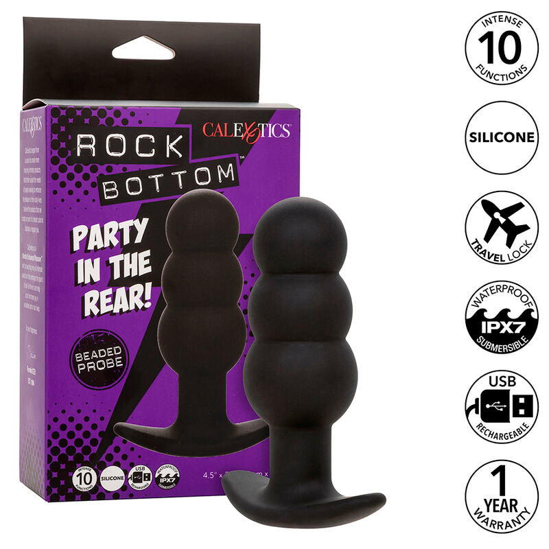 CalExotics Rock Bottom Beaded Probe — Plug anal vibrador de cuentas (Negro)