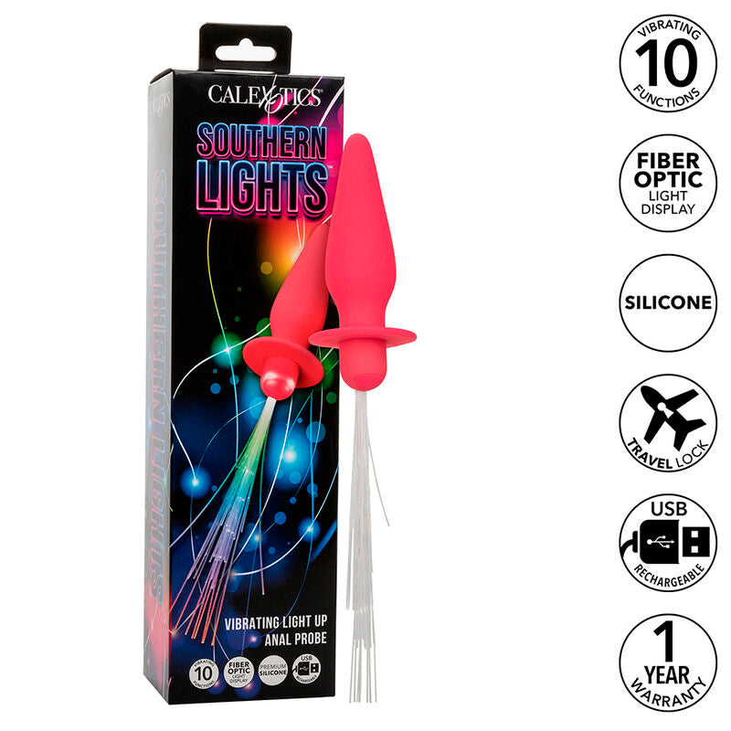 CalExotics Southern Lights — Plug anal vibrador con luces (Rosa)