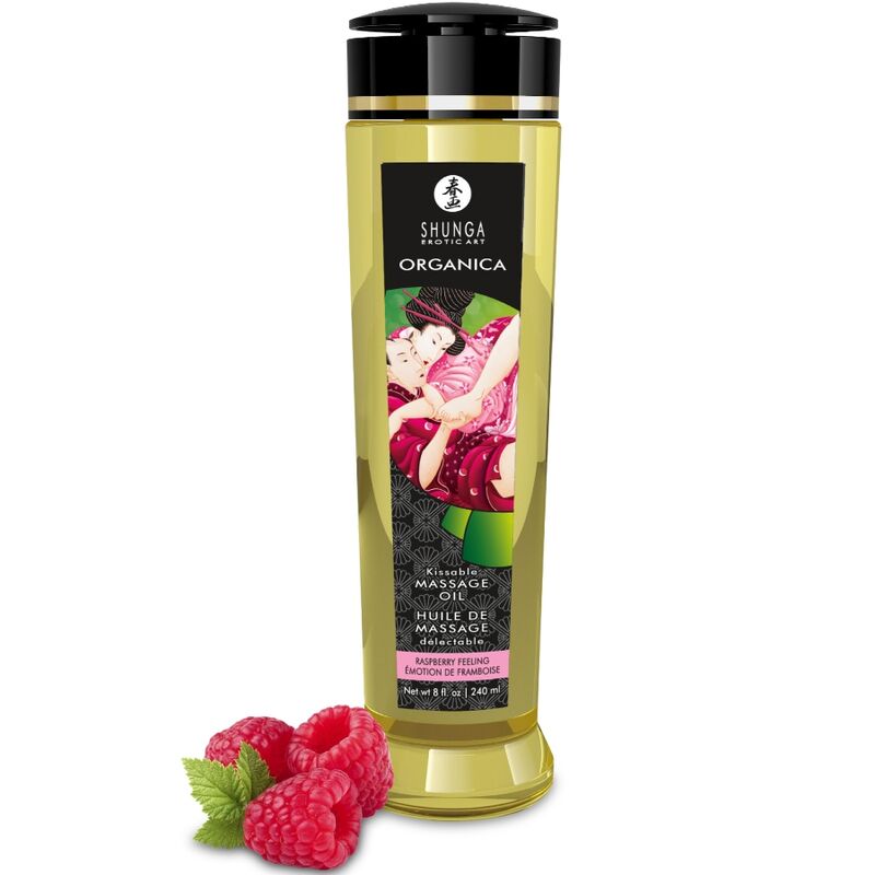 Shunga Organica Frambuesa — Aceite de masaje vegano y ecológico, 240 ml
