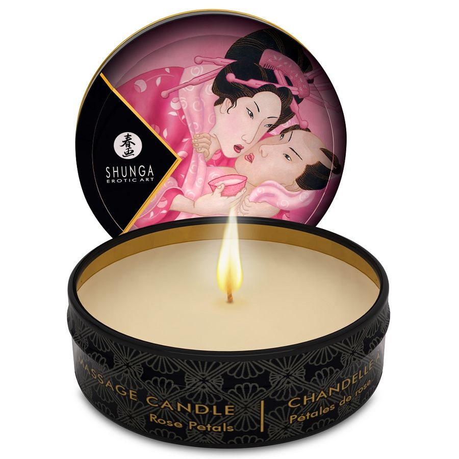 Shunga Caress by Candlelight mini, vela de masaje de soja de 30 ml, aroma rosas: foto del producto