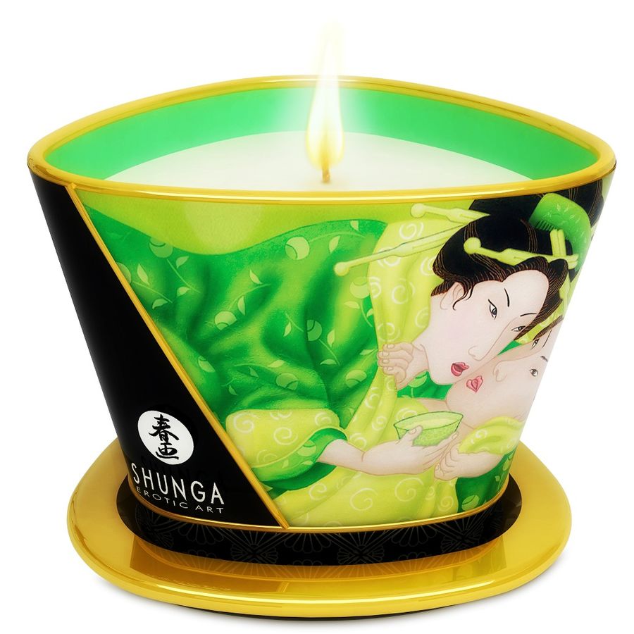 Shunga Caress by Candlelight, vela de masaje de soja grande, aroma té verde: foto del producto