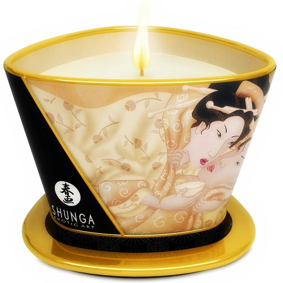 Shunga Caress by Candlelight, vela de masaje de soja grande, aroma vainilla: foto del producto