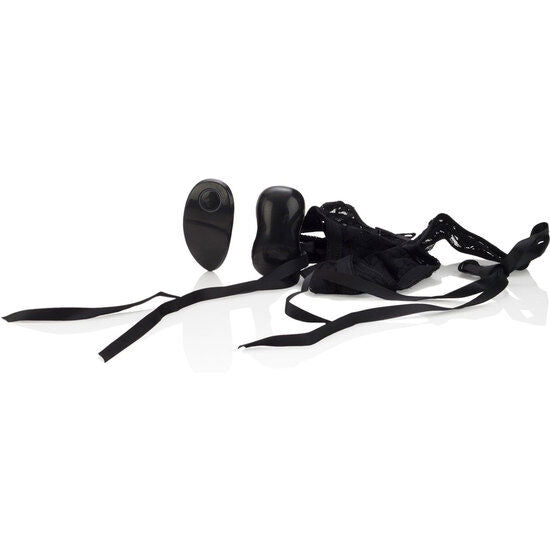 CalExotics — Tanga de encaje con bala vibradora de 10 funciones (Negro)