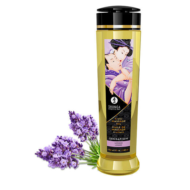 Shunga Sensación — Aceite de masaje erótico con aroma de lavanda, 240 ml