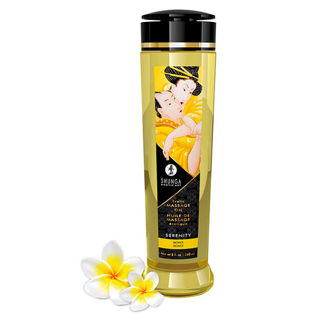Shunga Serenity — Aceite de masaje erótico con aroma de monoi, 240 ml