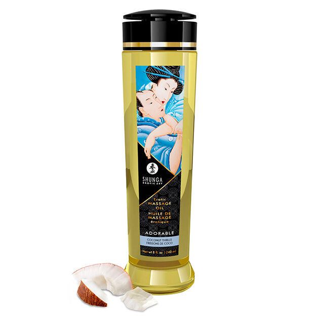 Shunga Adorable — Aceite de masaje erótico con aroma de coco, 240 ml