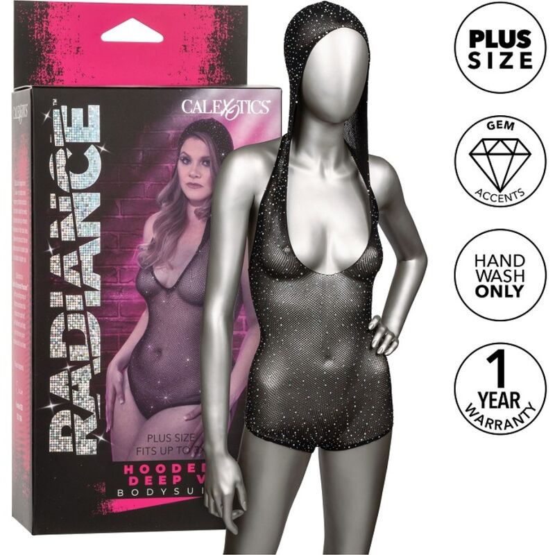 CalExotics Radiance — Body de malla con capucha y escote en V, talla grande