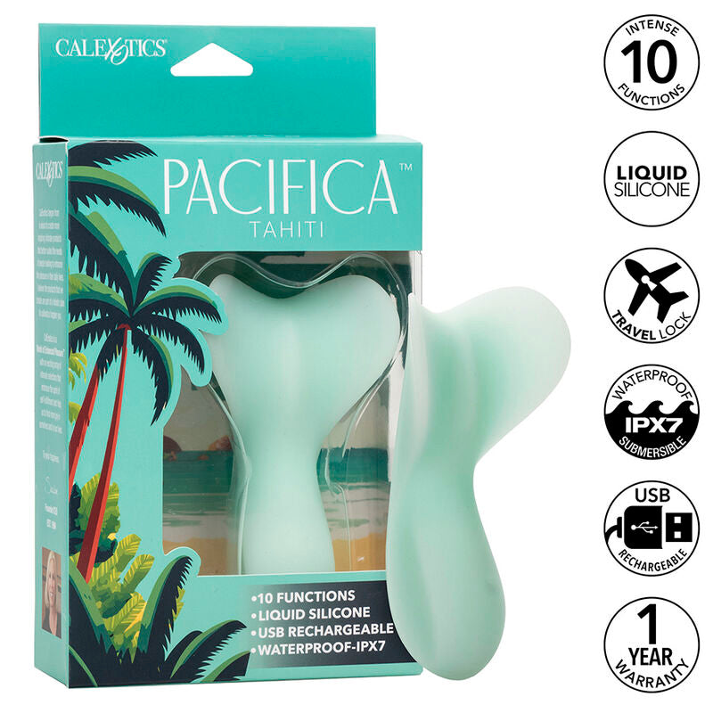 CalExotics Pacifica Tahiti — Vibrador de vulva envolvente con estrías (Aguamarina)