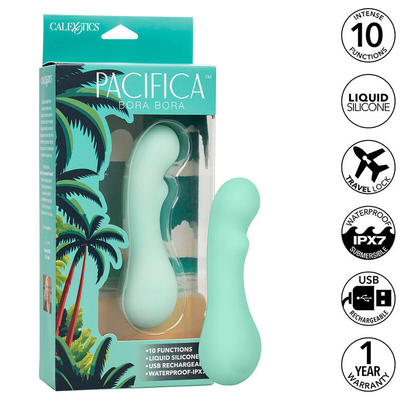 CalExotics Pacifica Bora Bora — Vibrador de punto G de silicona transparente (Aguamarina)