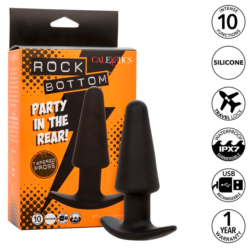 CalExotics Rock Bottom Tapered Probe — Plug anal vibrador cónico (Negro)