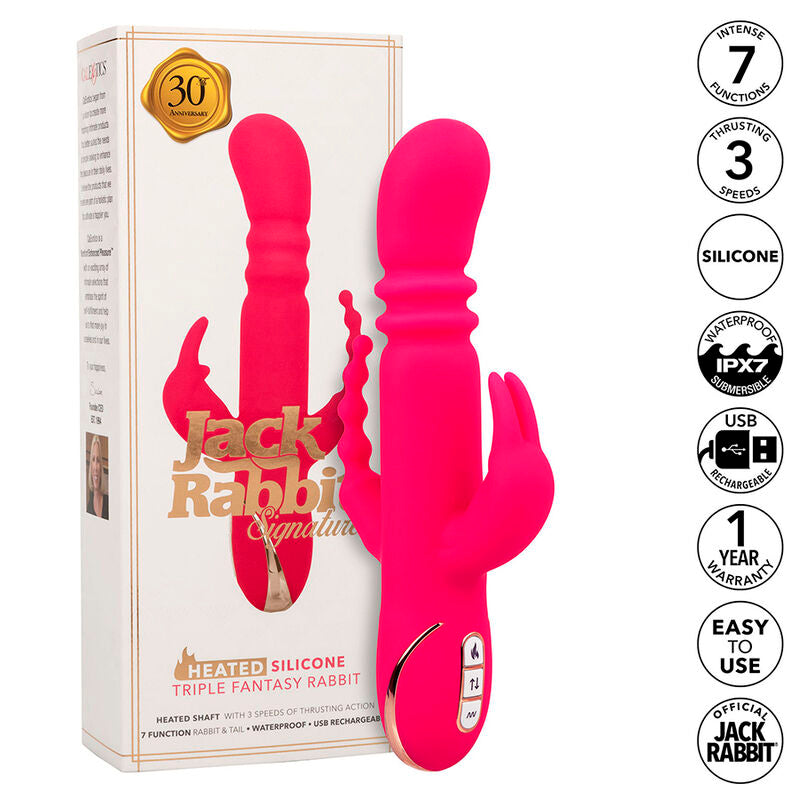 CalExotics Jack Fantasy — Vibrador rabbit triple con calor y empuje (Rosa)