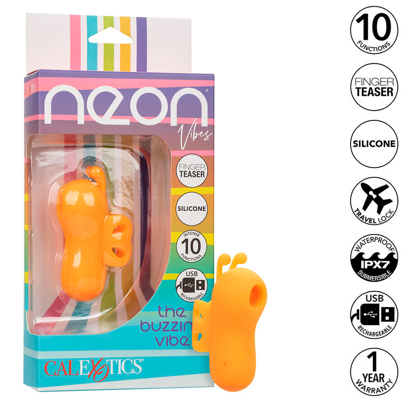 CalExotics Neon Vibes Buzzing Vibe — Vibrador de dedo con dos antenas (Naranja)