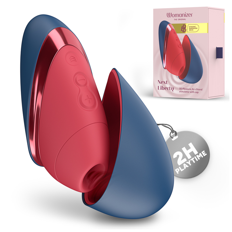 Womanizer Next Liberty, succionador de clítoris compacto, azul y rojo: foto principal del producto