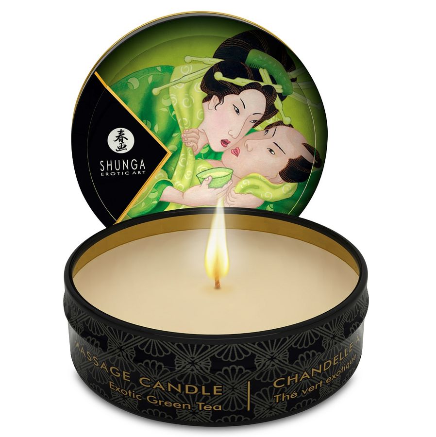 Shunga Caress by Candlelight mini, vela de masaje de soja de 30 ml, aroma té verde: foto del producto