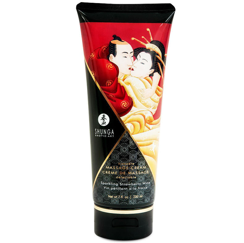 Shunga — Crema de masaje con aroma y sabor a fresas y cava, 200 ml