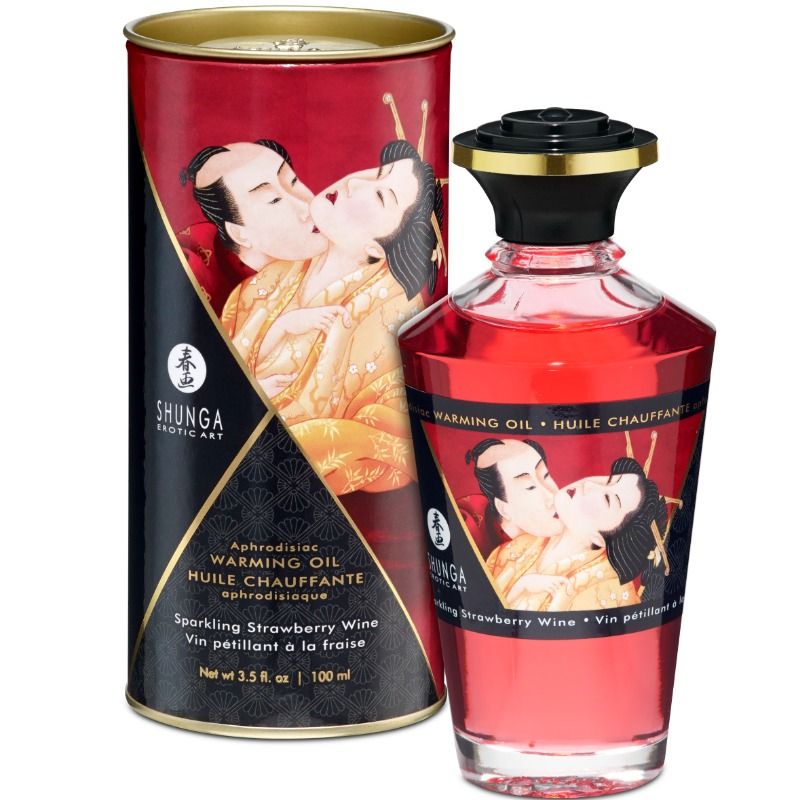 Shunga — Aceite de masaje comestible con efecto calor, sabor fresas y cava, 100 ml